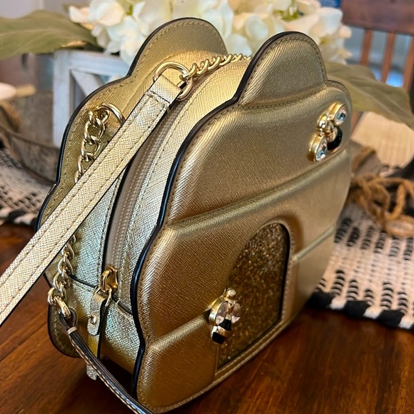 KATE SPADE DOWN THE RABBIT HOLE BEEHIVE GOLD CROSSBODY PURSE NWOT - Picture 4 of 15